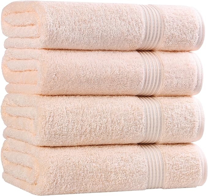Superior Egyptian Cotton 4-Piece Bath Towel Set for Shower, Bath, Spa, Resort, Hotel, Soft Body Towels, Airbnb Essentials, Apartment, Dorm, Quick Dry, Absorbent, Bathroom Basics, Peach