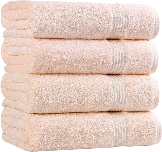 Superior Egyptian Cotton 4-Piece Bath Towel Set for Shower, Bath, Spa, Resort, Hotel, Soft Body Towels, Airbnb Essentials, Apartment, Dorm, Quick Dry, Absorbent, Bathroom Basics, Peach