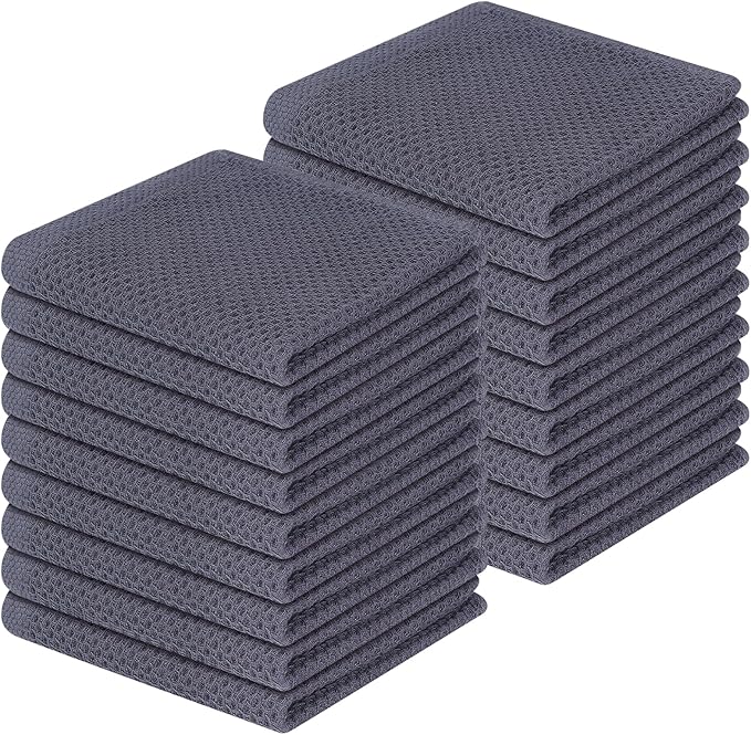 Homaxy 100% Cotton Waffle Weave Kitchen Dish Cloths, Ultra Soft Absorbent Quick Drying Dish Towels, 12 x 12 Inches, 18-Pack, Dark Grey