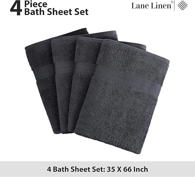 LANE LINEN 100% Luxury Cotton Bath Sheets Set of 4 (35"x66") - Ultra Soft & Fade Resistant, Quick Drying Extra Large Towel Sets - Highly Absorbent, Spa Quality Oversized Towels for Bathroom - Black