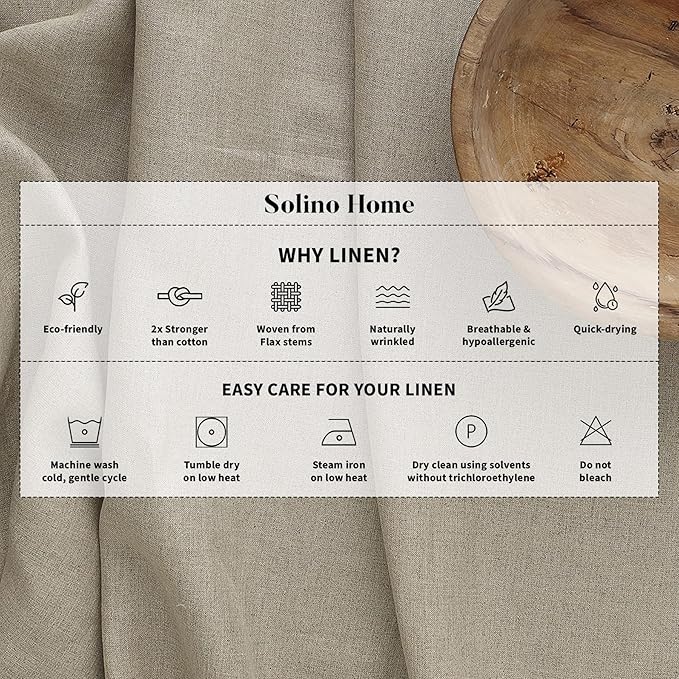 Solino Home Linen Tablecloth for Rectangle Tables 60 x 108 Inch - 100% Pure Linen Peach Table Cloth - Fete, Machine Washable Cloth Tablecloth