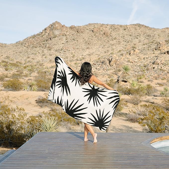 Laguna Beach Textile Co. Tropical Cabana Beach Towel - Oversized, Plush 630 GSM Cotton - Agave Vanilla