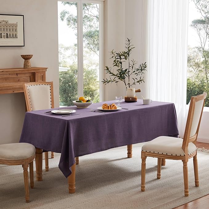 Linen Tablecloth for Rectangle Table, 60x104 Inch Purple, Farmhouse Style Purple Tablecloth, Water Resistant Burlap Tablecloths for Dining Table Farmhouse Kitchen
