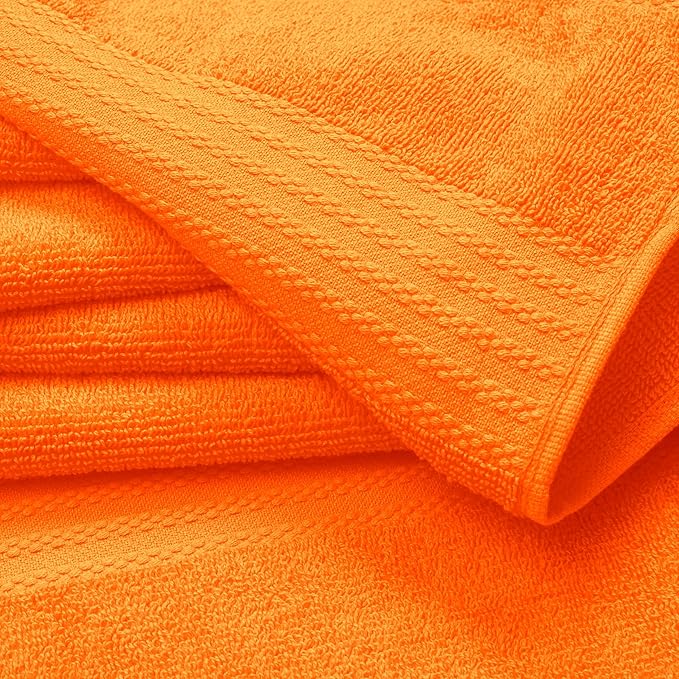 GLAMBURG Ultra Soft 12-Piece Washcloths Set 13x13-100% Ringspun Cotton - Durable & Highly Absorbent Face Towels - Ideal for use in Bathroom, Kitchen, Gym, Spa & General Cleaning - Orange