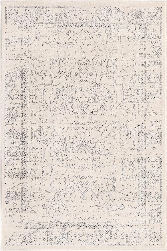 Unique Loom Isabella Collection Area Rug - Adjani (4' 1" x 6' 1" Rectangle, White/ Blue)