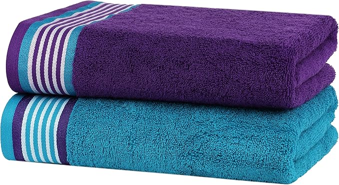 CASA COPENHAGEN Designed in Denmark 550 GSM 2 Large Bath Towels 2 Large Hand Towels 2 Washcloths, Super Soft Egyptian Cotton 6 Towels Set for Bathroom, Kitchen & Shower - Violet Indigo & Teal Green
