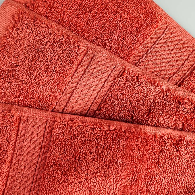 Superior Egyptian Cotton Pile Bath Towel Set of 4, Ultra Soft Luxury Towels, Thick Plush Essentials, Absorbent Heavyweight, Guest Bath, Hotel, Spa, Home Bathroom, Shower Basics, Coral