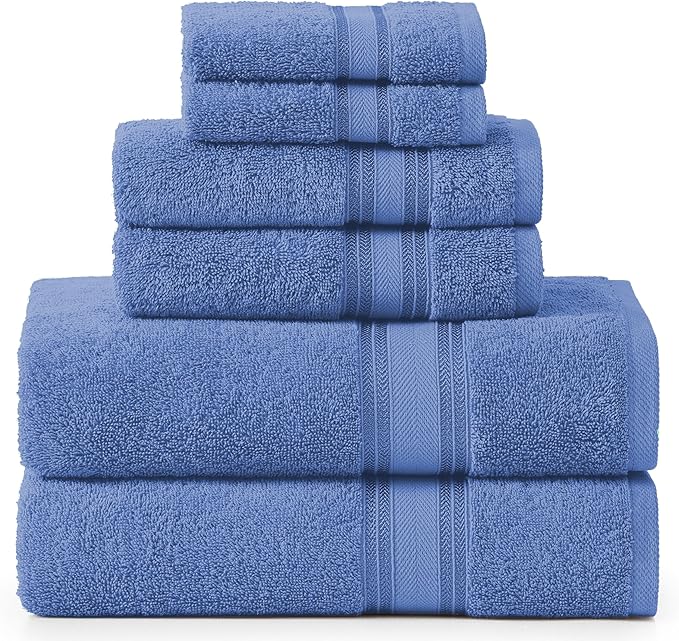 LANE LINEN Luxury Bath Towels Set - 6 Piece Set, 100% Cotton Bathroom Towel, Zero Twist, Quick Dry Shower Towels, Soft Absorbent Bath Towel, 2 Bath Towels, 2 Hand Towels, 2 Wash Cloths - Allure