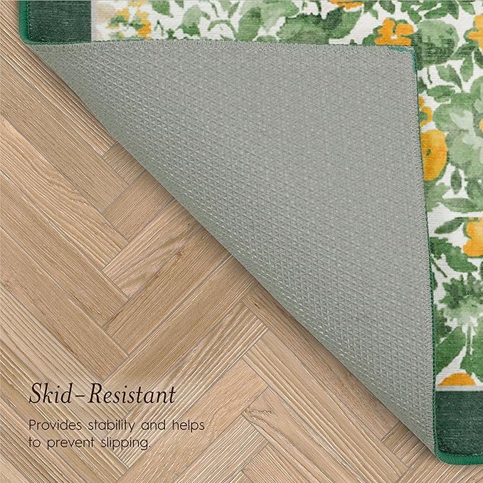 Laura Ashley Green Lovestone Floral Machine Washable & Slip Resistant 26" x 72" Runner Rug