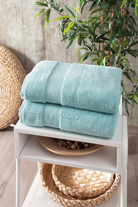 BAGNO MILANO Turkish Towels, Ultra Soft, Plush Luxury Turkih Cotton Bath Towels, Quick Dry Towel Set Made in Turkey (Mint Green, 6 Pcs Towel Set)