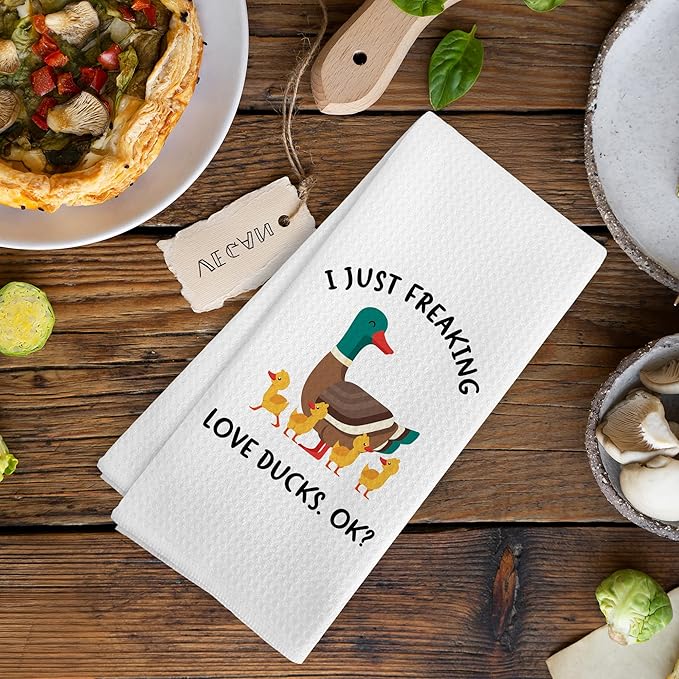 Funny Mallard Duck Bathroom Hand Towels Gifts, Woodsy Duck Bathroom Decor for Home, Cute I Just Freaking Love Ducks Accessories Dish Hand Tea Kitchen Towels for Kitchen, 16x24Inch