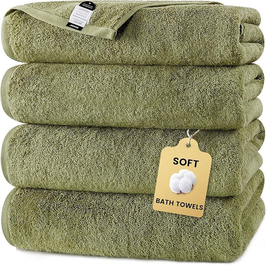 SEMAXE 4-Pack Luxury Bath Towels for Bathroom, 100% Cotton, Soft, Absorbent, and Quick-Drying, 55"x27", Green, Perfect for Hotels, Gyms, and Spas