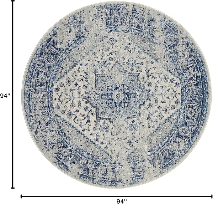 Nourison Home Tranquil Ivory/Light Blue 7’10” x Round Area Rug - Easy Clean, Non Shedding, Bed Room, Living Room, Dining Room, Kitchen (8' x Round)