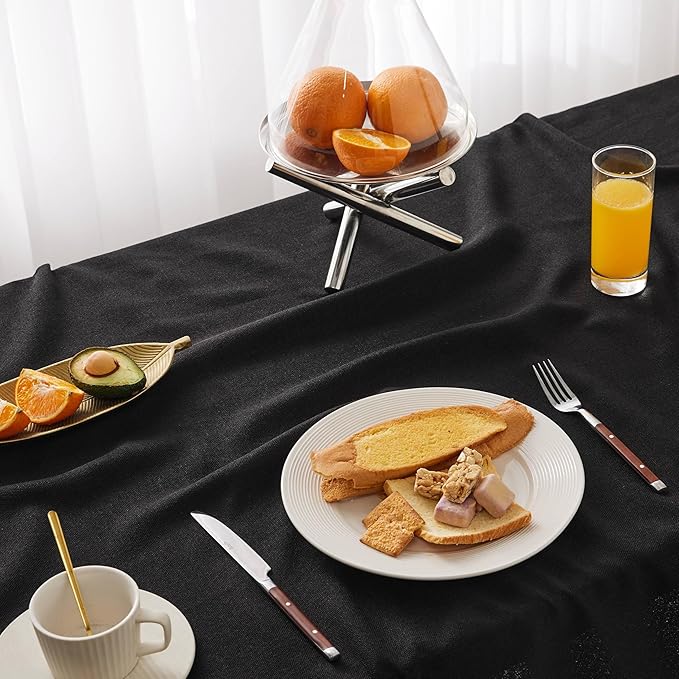 Linen Tablecloth for Rectangle Table, 52x70 Inch Black, Farmhouse Style Black Tablecloth, Water Resistant Burlap Tablecloths for Dining Table Farmhouse Kitchen