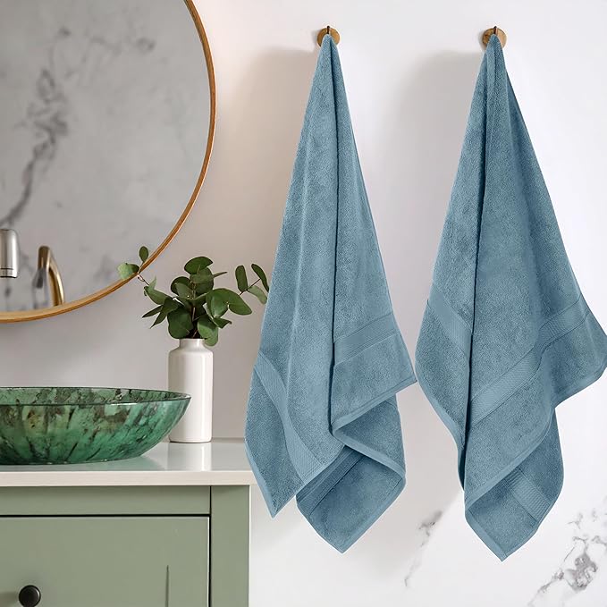 Superior Egyptian Cotton Pile Bath Towel Set of 2, Ultra Soft Luxury Towels, Thick Plush Essentials, Absorbent Heavyweight, Guest Bath, Hotel, Spa, Home Bathroom, Shower Basics, Denim Blue
