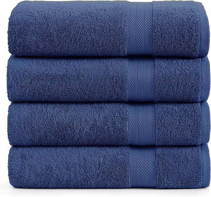 LANE LINEN Bath Towels 4 Pack (28"x54") - 100% Ring Spun Cotton Towels Set for Bathroom - Durable, Quick Dry, Soft & Highly Absorbent Long Lasting Bath Towel Set - Dorm Essentials for Boys - Navy Blue