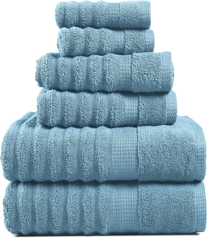 LANE LINEN Large Bath Towels Set - Premium Quality, Soft, 100% Cotton Towels for Bathroom, Hotel & Spa - Includes 2 Bath, 2 Hand & 2 Wash Cloths, Super Absorbent Quick Dry Towel (6 Piece Set) - Blue