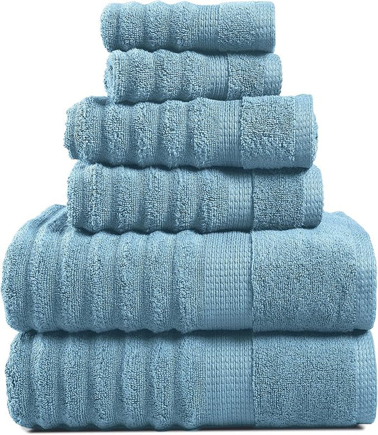 LANE LINEN Large Bath Towels Set - Premium Quality, Soft, 100% Cotton Towels for Bathroom, Hotel & Spa - Includes 2 Bath, 2 Hand & 2 Wash Cloths, Super Absorbent Quick Dry Towel (6 Piece Set) - Blue