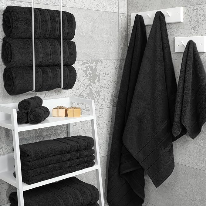 American Soft Linen Luxury 4 Piece Bath Towel Set, 600 GSM 100% Cotton Turkish Bath Towels for Bathroom, 27x54 in Extra Large Bathroom Shower Towels, Black