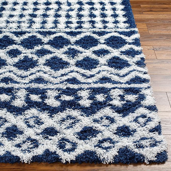 Livabliss Hapsburg Moroccan Shag Area Rug, 6'7" x 9'6", Navy/White
