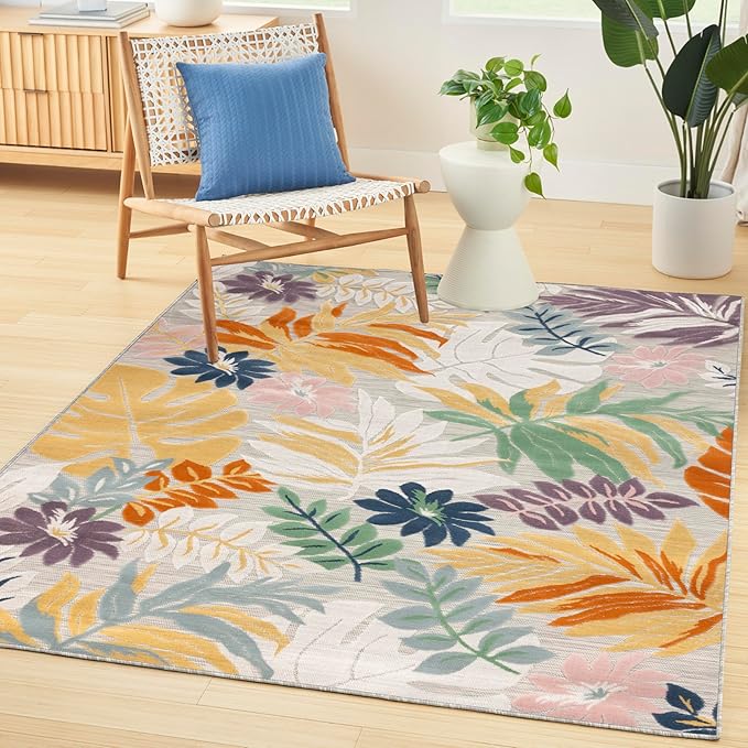 Nourison Home Suncoast Multicolor 5'3" x 7'3" Area Rug - Easy Clean, Non Shedding, Bed Room, Living Room, Dining Room, Kitchen (5' x 7')
