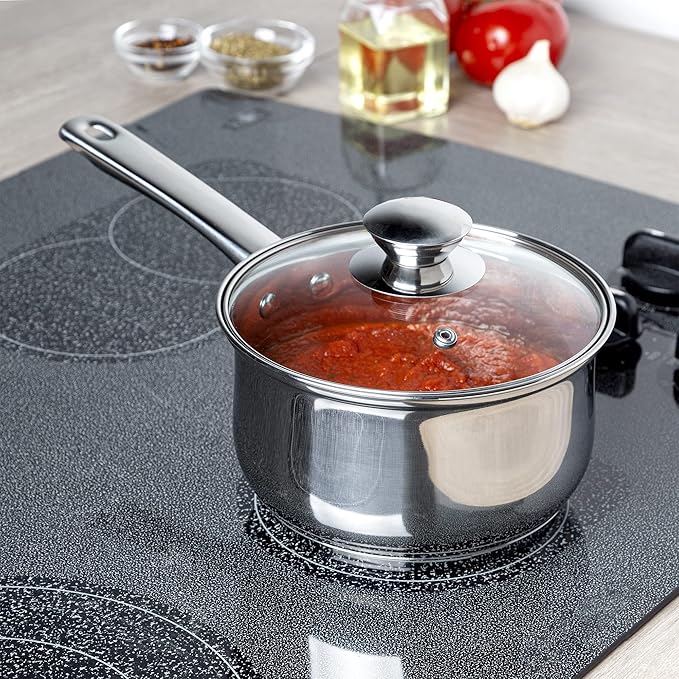 Ecolution Stainless Steel Sauce Pan, Encapsulated Induction Ready Cooking Pot with Glass Lid, Oven Safe, Dishwasher Safe Soup Pot, 2-Quart