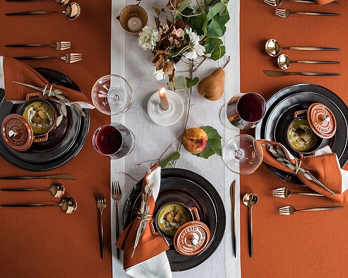 Solino Home Linen Cinnamon Tablecloth 60 x 144 Inch - Classic Hemstitch, 100% Pure Linen Rectangular Tablecloth - Machine Washable Table Cloth