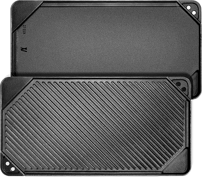 GGC Cast Iron Reversible Griddle, Double-sided Griddle pan for Indoor and Outdoor Cooking, 20 x 10.5 Baking Flat and Ribbed Griddle Plate for Stove Tops, Gas Grills and Camping