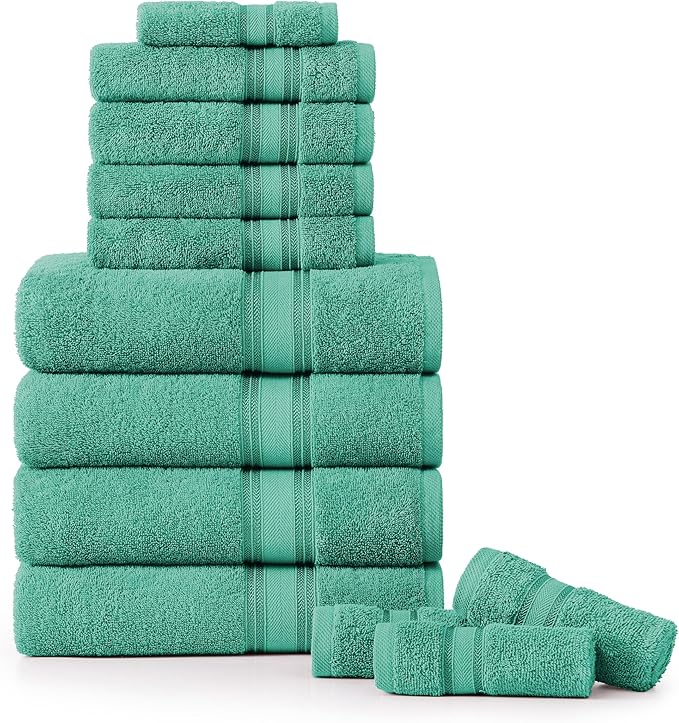 LANE LINEN Towels for Bathroom – 12 Pack, 100% Cotton, Zero Twist, 4 Bath, 4 Hand Towel & 4 Wash Cloths, Highly Absorbent, Luxury Hotel & Spa Quality, Machine Washable – Teal