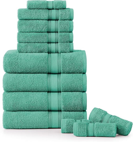 LANE LINEN Towels for Bathroom – 12 Pack, 100% Cotton, Zero Twist, 4 Bath, 4 Hand Towel & 4 Wash Cloths, Highly Absorbent, Luxury Hotel & Spa Quality, Machine Washable – Teal