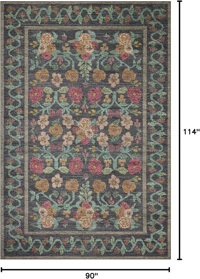 Loloi Rifle Paper Co. Rosa Collection RSA-01 Black 7'-6" x 9'-6" Area Rug
