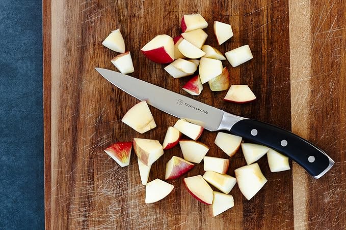 DURA LIVING 2-Piece Kitchen Knife Set – Ultra Sharp Precision German Stainless Steel Blades, 5” Utility & 3.5” Paring Knife with Ergonomic Handles, Multipurpose for Slicing & Peeling, Black Handle