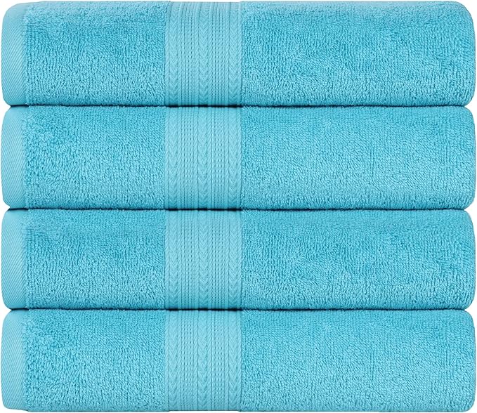 Superior Eco-Friendly Cotton 4-Piece Bath Towel Set, Large Towels for Bath, Shower, Pool, Master and Guest Bathroom, Home Essentials, Quick Drying, Soft Body Towels for Adults and Kids, Turquoise