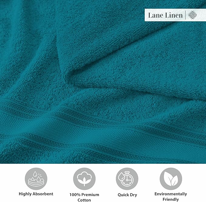 LANE LINEN Luxury 6-Piece Bath Towel Set - 100% Cotton, Quick-Dry, Super Absorbent, Zero Twist - Includes 2 Bath Towels, 2 Hand Towels, 2 Washcloths - Sea Port