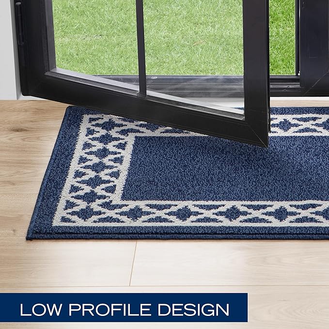 Nautica – Runner Rug | Indoor Runners for Hallways and Entry Rugs| Non-Slip and Non-Skid Entry and Kitchen Door Mat| Machine Washable Entryway Carpet Rugs | 2'6" x 12' | Trellis Denim
