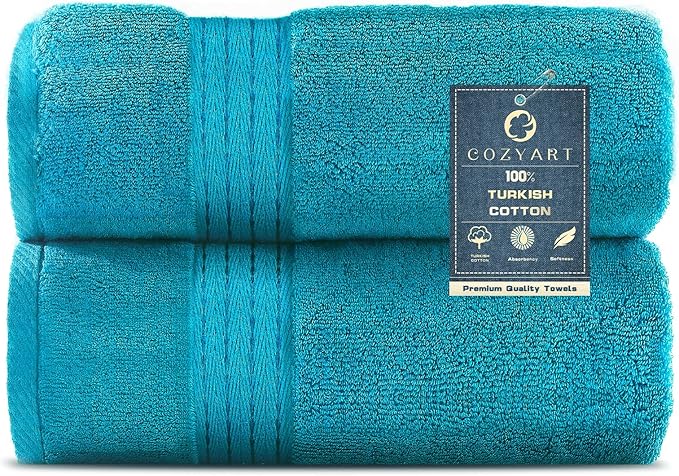 COZYART Teal Bath Towels for Bathroom 2 Pcs, 27x54 Cotton Bath Towel Set Super Soft Highly Absorbent Durable 650 GSM Shower Towels for Daily Use