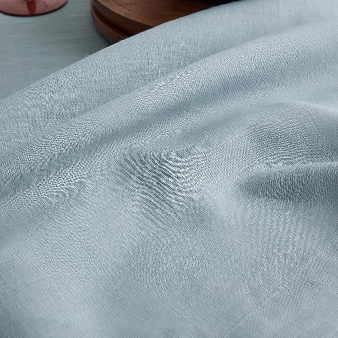 Solino Home Linen Round Tablecloth 70 Inch - 100% Pure Linen Dusty Blue Round Tablecloth - Machine Washable Table Cloth - Sonoma