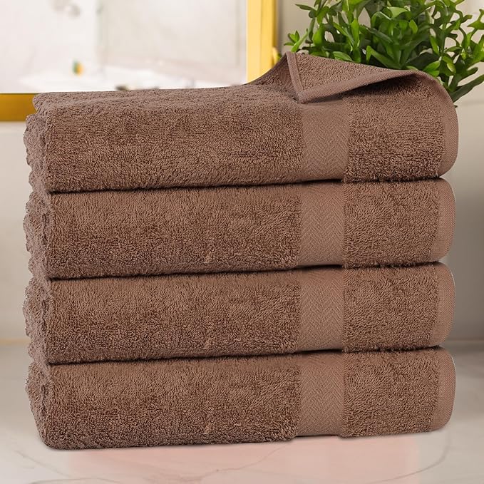 Superior 4-Piece Cotton Bath Towel Set, Towels for Adults, Kids, Fast Drying Body Towels, Shower, Bath, Pool, Guest/Master Bathroom Essentials, Dorm, Home, Apartment, Franklin Collection, Latte