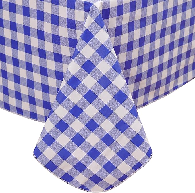 Heavy Duty Vinyl Tablecloth with Flannel Backing Waterproof Oil-Proof Plastic Table Cloth Stain-Resistant Wipeable Rectangle or Square Table Cover for Indoor and Outdoor (Blue Checkered, 52x70 Inch)