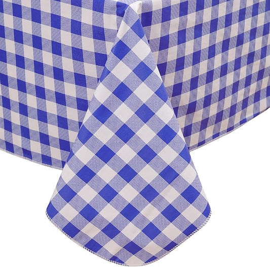 Heavy Duty Vinyl Tablecloth with Flannel Backing Waterproof Oil-Proof Plastic Table Cloth Stain-Resistant Wipeable Rectangle or Square Table Cover for Indoor and Outdoor (Blue Checkered, 54x54 Inch)