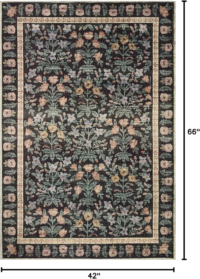 Loloi Rifle Paper Co. Eden Collection EDE-02 Mughal Garden Black 3'-6" x 5'-6" Accent Rug feat. CloudPile™