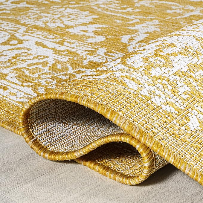 JONATHAN Y Weave Floral Indoor Outdoor Area Rug 4X6 Yellow/Cream, Tela Bohemian Textured for Backyard, Patio, Porch, Easy-Cleaning, High Traffic, Pet-Friendly, Non-Shedding (SMB100E-4)
