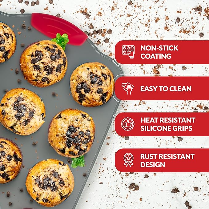 Boxiki Kitchen 12 Cup Mini Muffin Pan with Silicone Muffin Liners. Professional Cupcake Pan for Baking Muffin Mold, Mini Muffin Tin Non-Stick Steel Bakeware