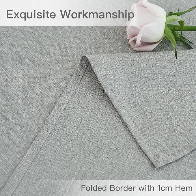 maxmill Rectangle Linen Texture Tablecloth Stain Proof Waterproof Wrinkle Free Washable Dining Table Cloth Wipeable Fabric Dining Room Table Cover Farmhouse Tablecloths, 60 x 120 Inch, Light Grey