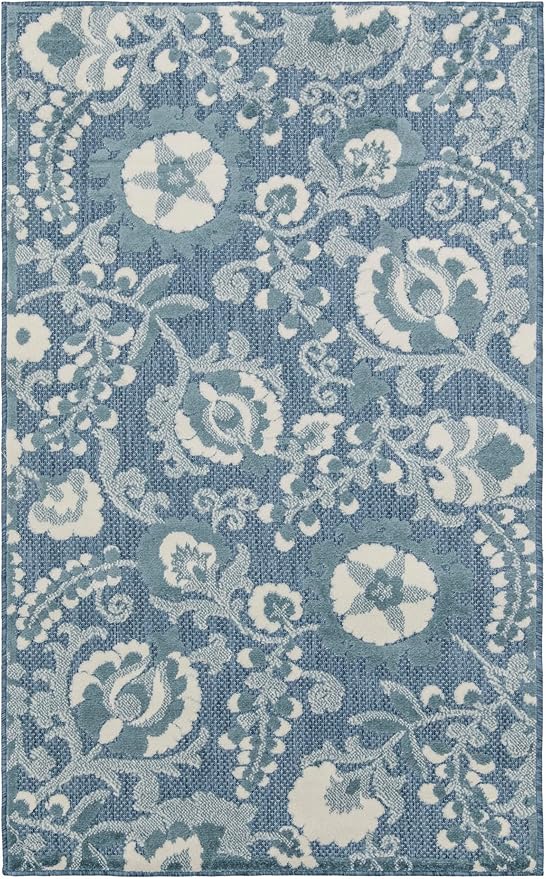 Nourison Home Aloha Blue 2'8" x 4' Area Rug - Easy Clean, Non Shedding, Bed Room, Living Room, Dining Room, Kitchen (3' x 4')