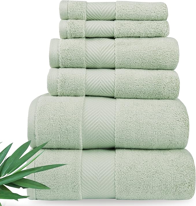 Ultra Soft & Plush Viscose from Bamboo Bath Towels - 700 GSM Luxury Bath Towels - 6 Piece Set - Super Absorbent & Quick Drying (Eucalyptus Green)