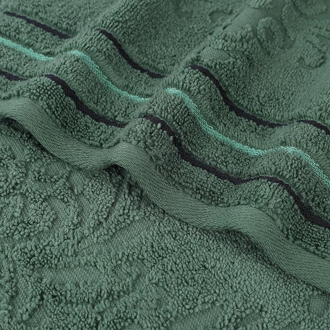 Superior Cotton Hand Towel Set, Small Towels, Plush Soft Absorbent Bathroom Basics, Home Essentials, Spa, Hotel, Kitchen, Luxury Quick Drying, Zero-Twist, Jacquard Floral, Set of 6, Forest Green