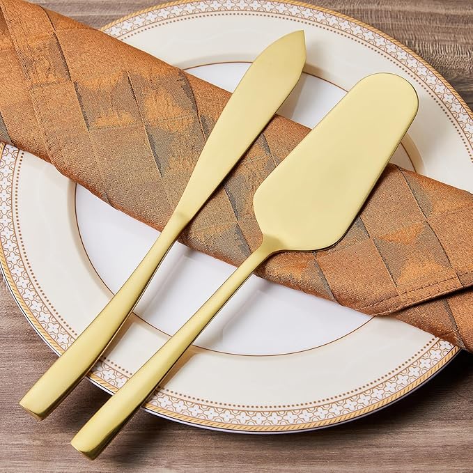 AW BRIDAL Gold Wedding Cake Knife and Server Set, Cake Cutting Set Pie Pastry Servers for Parties Events Bridal Shower Anniversary Engagement Gifts