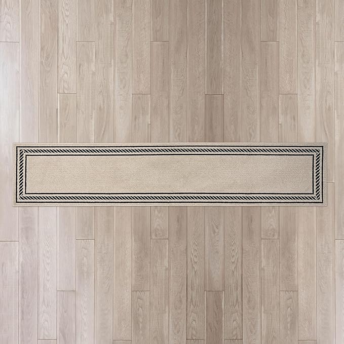 Nautica – Runner Rug | Indoor Runners for Hallways and Entry Rugs| Non-Slip and Non-Skid Entry and Kitchen Door Mat| Machine Washable Entryway Carpet Rugs | 2'6" x 10' | Rope Border Natural Twist