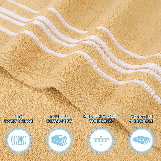 Superior Cotton Hand Towel Set, Small Towels, Plush Soft Absorbent Bathroom Basics, Home Essentials, Spa, Salon, Hotel, Kitchen, Luxury Quick Drying, Zero-Twist, Solid, Sadie Collection, Gold